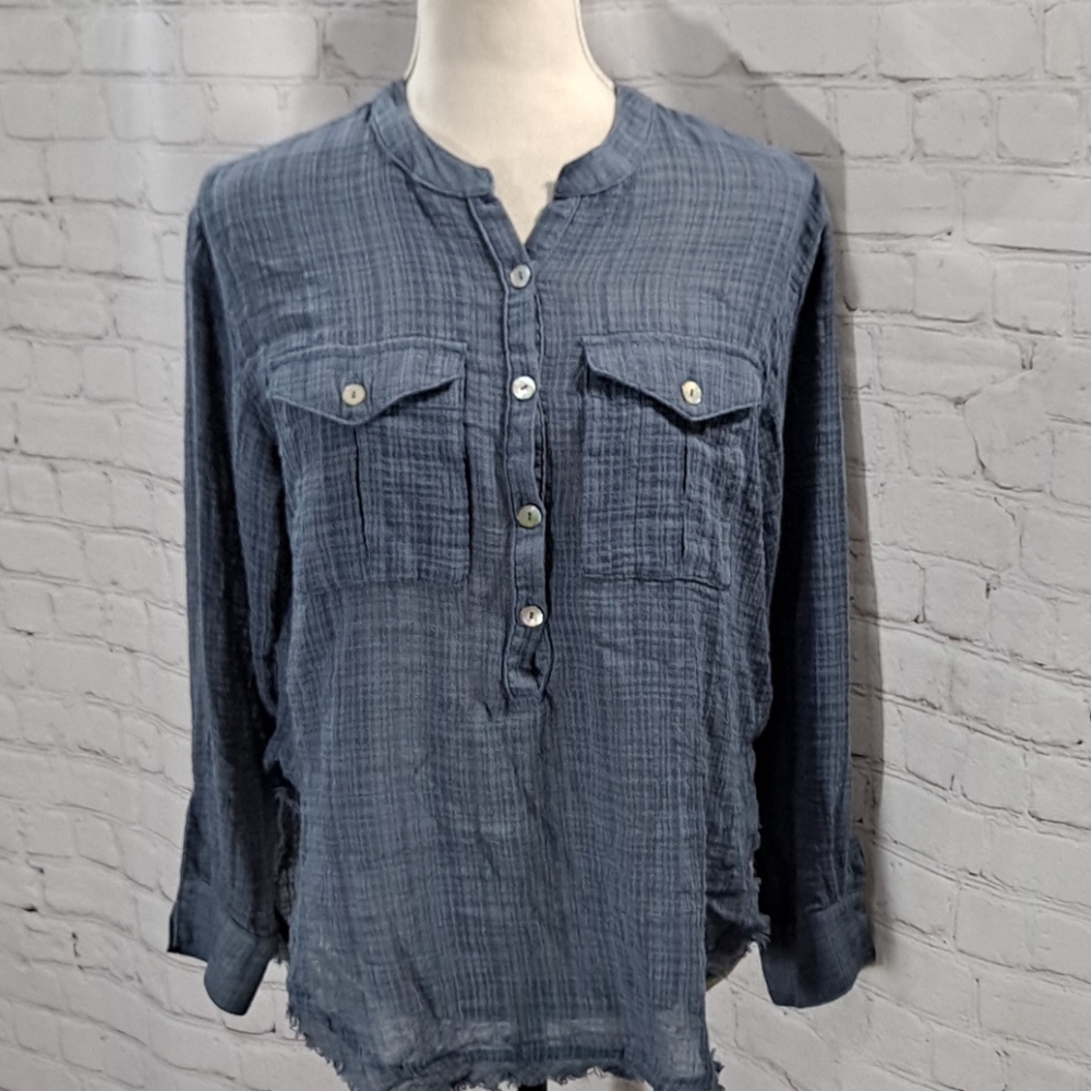 Free People Blue Talk To Me Shirt